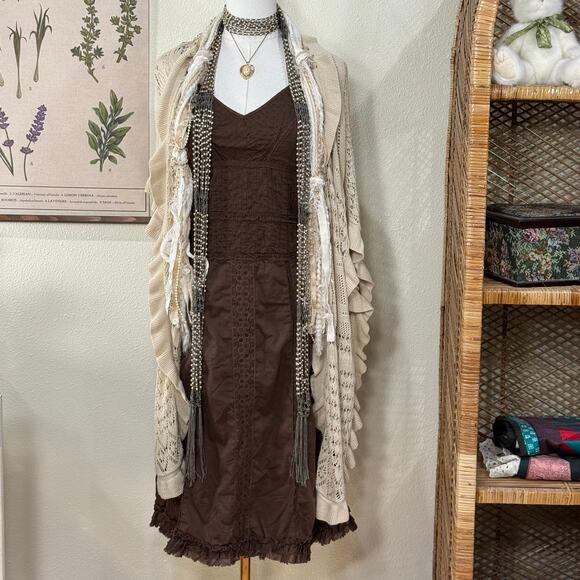 Y2k Ruffle Lace Tie Strap Babydoll Dress Mori Kei Forest Fairy Grunge Dolly S 6 - Picture 1 of 8